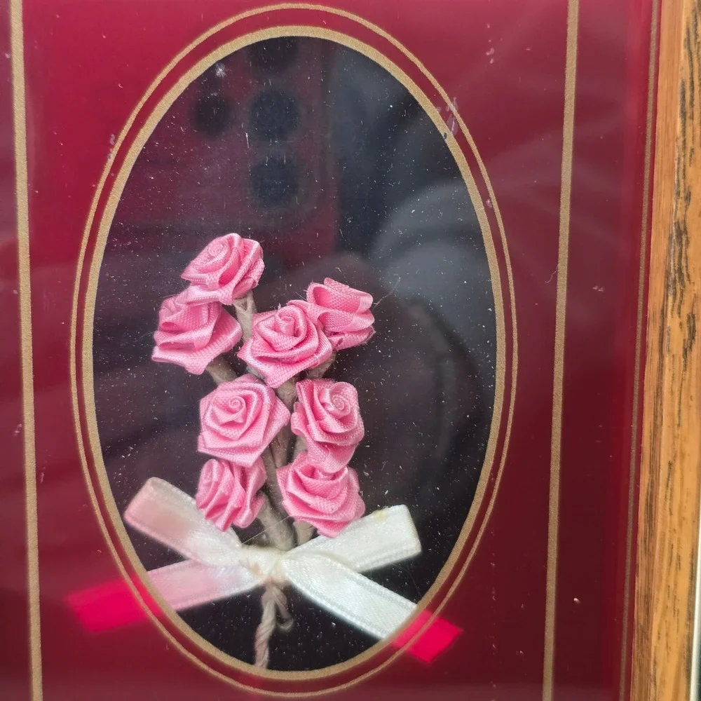 Vintage Ingraham Home Sweet Home Floral Wall Clock Wood Frame USA 12 In